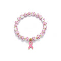 GoHere Breast Cancer Bracelets Pink Ribbon Charm Flower Beaded Wrist Bracelets for Women Cancer Awareness Accessories Care Gift