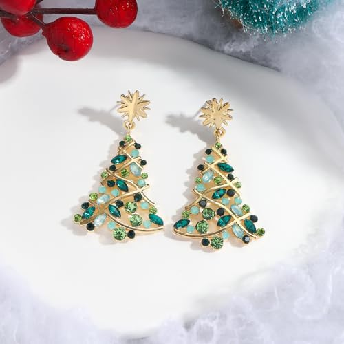Christmas Earrings for Women Xmas Tree Dangle Earrings Sparkling Crystal Jewelry Snowflake Christmas Accessories Holiday Festival Party