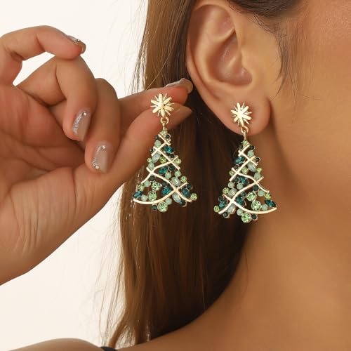 Christmas Earrings for Women Xmas Tree Dangle Earrings Sparkling Crystal Jewelry Snowflake Christmas Accessories Holiday Festival Party