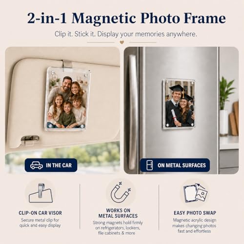 Gift for Boyfriend Husband Girlfriend Dad Car Decorations Interior Picture Holder, Car Visor Photo Clip Magnetic Frame Cute Car Decor Accessories