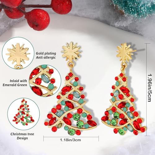 Christmas Earrings for Women Xmas Tree Dangle Earrings Sparkling Crystal Jewelry Snowflake Christmas Accessories Holiday Festival Party