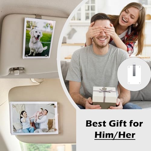 Gift for Boyfriend Husband Girlfriend Dad Car Decorations Interior Picture Holder, Car Visor Photo Clip Magnetic Frame Cute Car Decor Accessories